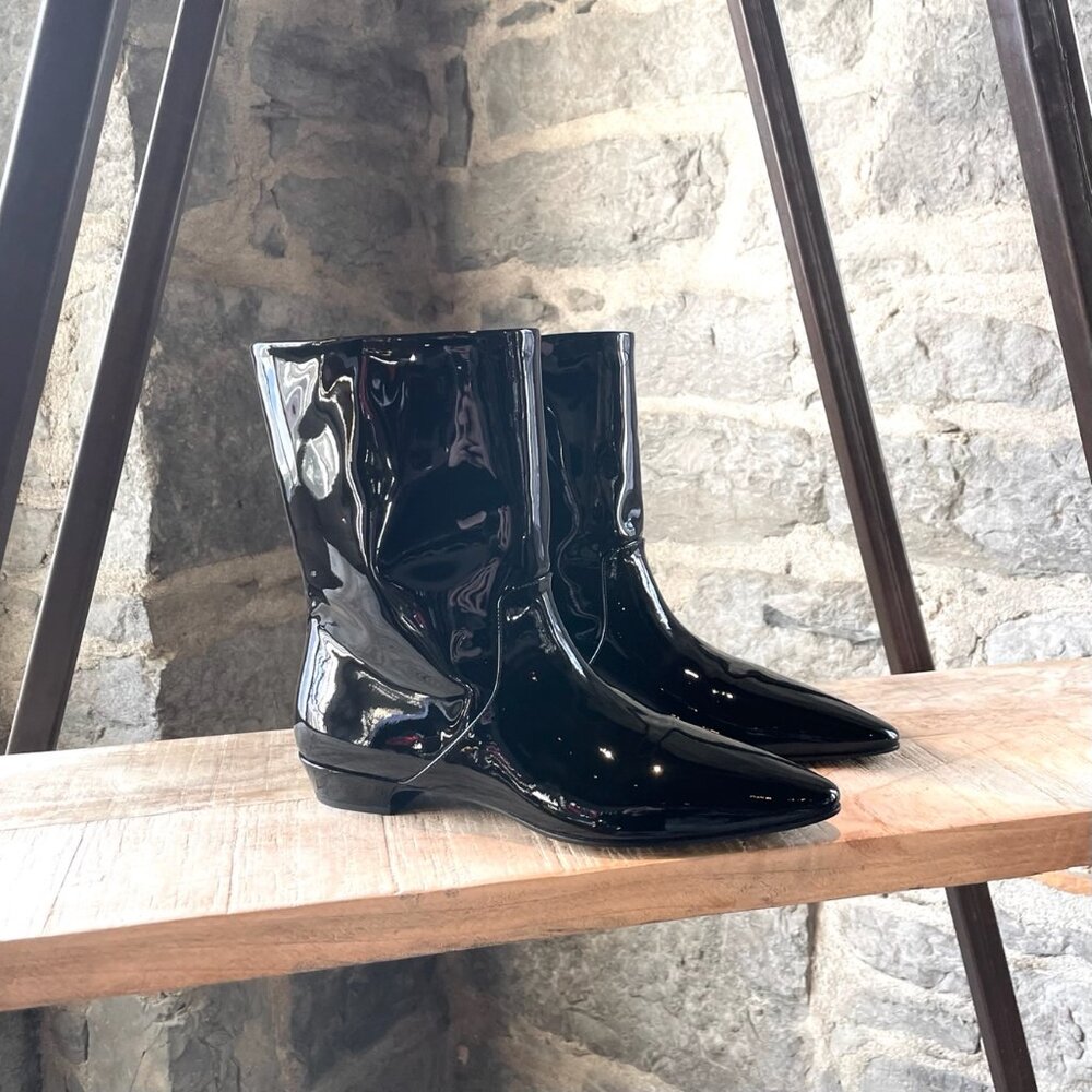 Miu Miu Black Patent Leather Pointy Ankle Boots